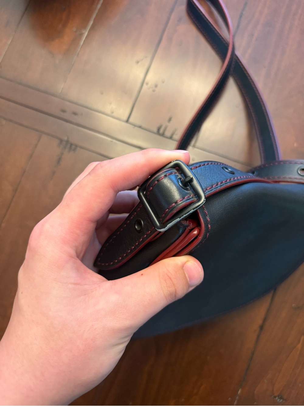 Coach 1941 Glove Tanned Leather Saddle Crossbody Bag in Black with Red Trim USED - Picture 11 of 14